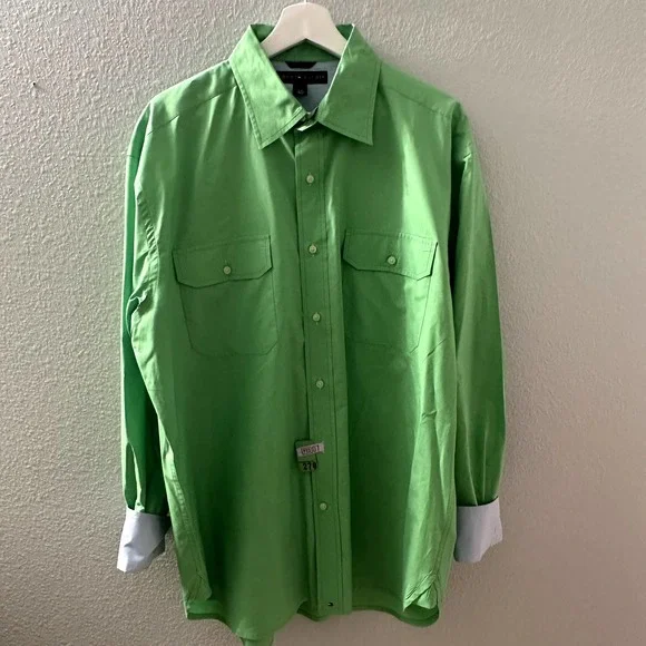 Tommy Hilfiger Men's Green Long Sleeve Flap Chest Pocket Shirt Size Large - Picture 3 of 9
